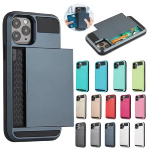 For iPhone 16 15 14 13 12 Pro Max 11 XR Shockproof Hard Case Wallet Card Holder - Picture 1 of 21