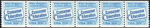 1982 US Stamp #2005 20c Consumer Education Coil Strip of 6 Catalogue Value $120 - Picture 1 of 1