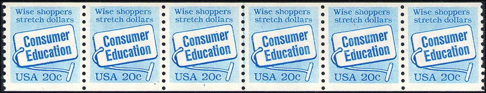 1982 US Stamp #2005 20c Consumer Education Coil Strip of 6 Catalogue Value $120 - Image 1 of 1