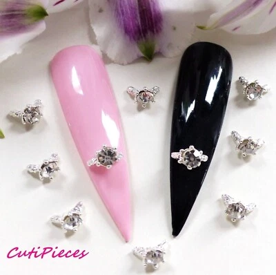 3D Nail Art Silver Sparkly *Solitaire Rhinestone Half Rings* Alloy Metal Craft  - Image 1 of 3