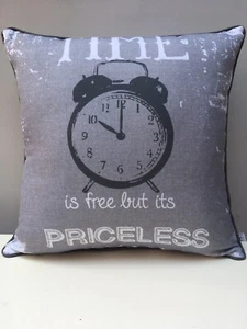 CATHERINE LANSFIELD TIME IS PRICELESS C/C IN GREY & WHITE 17”x17”(43 x 43 Cm). - Picture 1 of 5