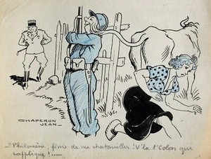 Jean chaperon, Drawing, Funny, Armée, Caricature, Military, Woman, Cow - Picture 1 of 3