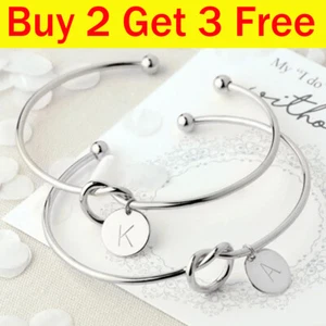Silver Initial Letters Charm Love Knot Bracelet & Birthstone Charm Bridesmaid - Picture 1 of 57