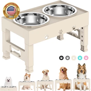 Elevated Dog Bowls with 2 Stainless Steel Bowls, Raised Dog Food Bowl Stand 5 He - Picture 1 of 8