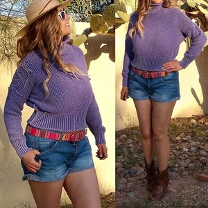 Lila Cropped Rollkragen Pullover Grob Drop Shoulder TRIBAL JEANS L - Bild 1 von 12