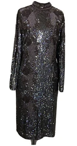 Judith Ann Creations Iridescent Sequin 100% Brown Silk India Long Sleeve Dress - Picture 1 of 12
