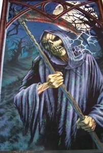 Gothic Creepy GRIM REAPER w/SICKLE Skull Wall Grabber Cling Halloween Decoration - Picture 1 of 2