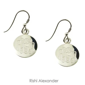 925 Sterling Silver Round Monogram Personalized Earrings - Picture 1 of 4