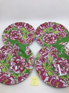 Lilly Pulitzer Set of 4 Melamine 9" Plates Pink Flowers w/ Bees Nice Condition - Picture 1 of 12