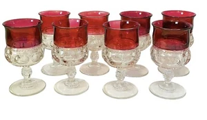 King's Crown Goblet Clear Ruby Flash Edge Vintage Indiana Glass Set Of 8. 5.5” - Picture 1 of 8