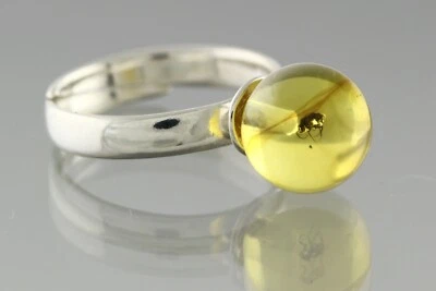 Anillo ajustable grande SCUTTLE FLY ÁMBAR BÁLTICO genuino plata redonda 2,6 g 00506-2 Foto 1 de 4