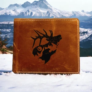 Elk Grizzly Leather Wallet Bifold Premium Quality Buffalo Mountain Outdoor NEW - Picture 1 of 10