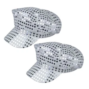 2x Adult 70s Silver Sequin Disco Hat Fancy dress Disco Theme Party Accessories - Picture 1 of 7