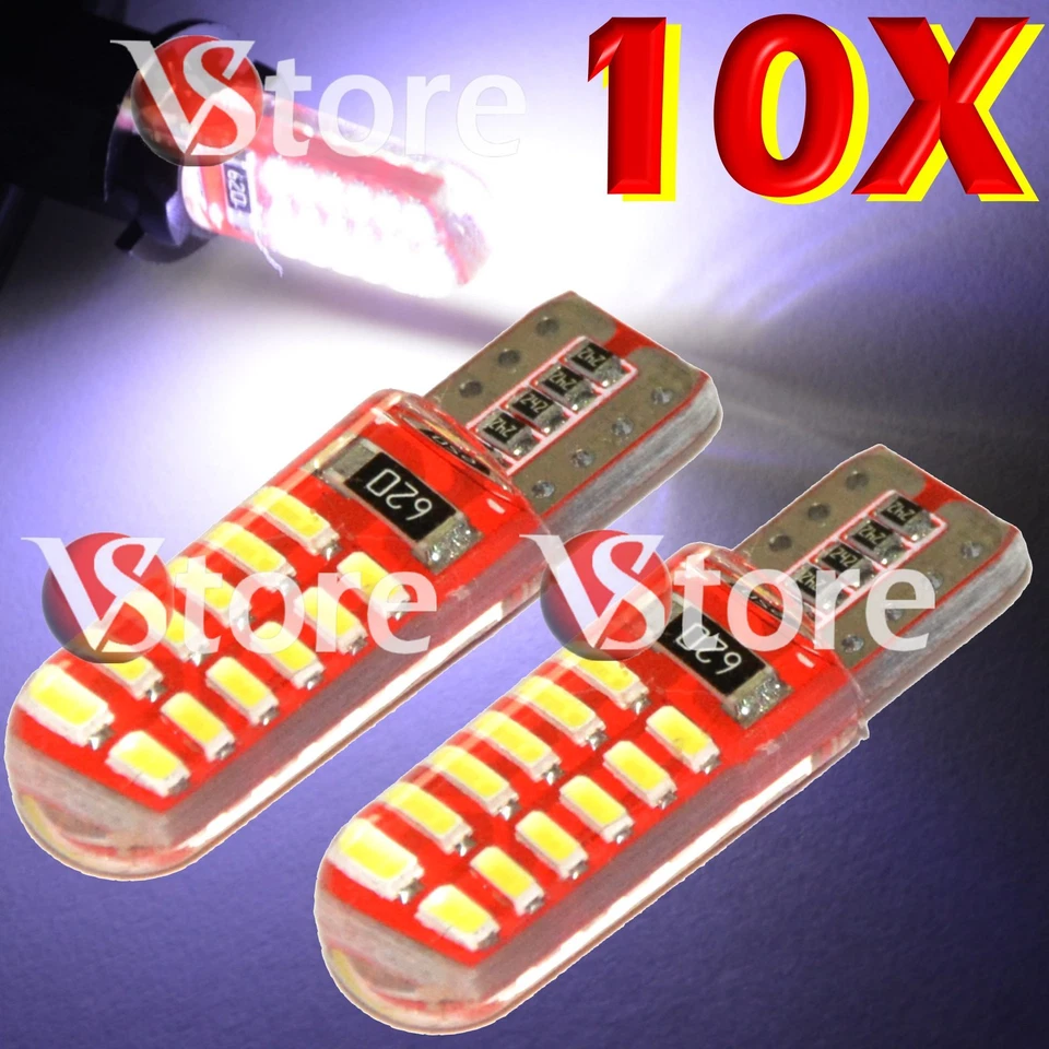 10 Lampade Led T10 Canbus 24 SMD 3014 Silicone Luce Posizione Targa BIANCO 12V - Immagine 1 di 1
