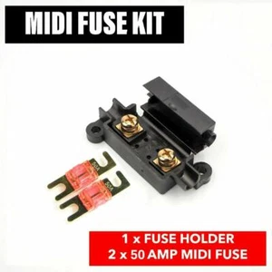 With 2 x 50 Amp Midi Fuses Terminals And Heat Shrink Midi Car Inline Fuse Holder - Picture 1 of 10