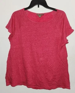 Tommy Bahama Womens 100% Linen Top L Hot Pink Short Sleeve Top Pleated Back - Picture 1 of 4