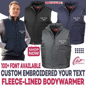 Personalised Embroidered Result Fleece Lined Bodywarmer Gilet Outdoor Work Vest - Picture 1 of 6