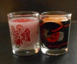 Two Christmas Angel Halloween Witch Votive Glass Holders Includes Candles - Picture 1 of 3