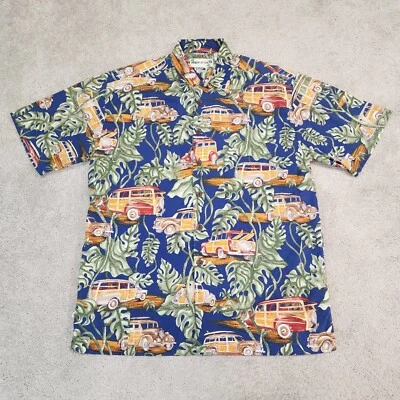 Robert Stock 男式 Woody Surfboards Palms 夏威夷 Aloha 衬衫 M — 第 1/4 张图片