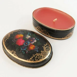 Vintage Candle Holder Decorative Tin, Textured Floral Gold Trim, England - Picture 1 of 5