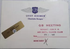 Quiet Birdmen Charlotte Hangar QB Meeting April 1 1985 Postcard - Picture 1 of 7