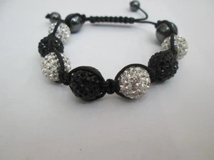 SHAMBALLA BRACELET WITH GREY, BLACK AND SILVER COLOURED BEADS - Picture 1 of 3