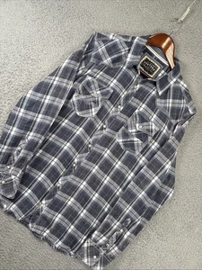 BKE Vintage Pearl Snap Shirt Men's L Large Blue Plaid Western Rockabilly - Picture 1 of 10