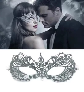 Sexy 50 Shades of Grey Black / Gold Lace Half Eye Mask Party Sensual Adult - Picture 1 of 28