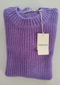 COUNTRY ROAD Fluffy Oversized Crew Sweater Long Sleeve Jumper SZ XXS BNWT Purple - Picture 1 of 7