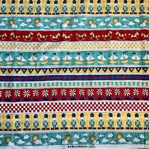 Sailboat Toy Soldiers Rocking Horse Border Print Quilting Fabric 3 ⅓ Yards - Picture 1 of 10