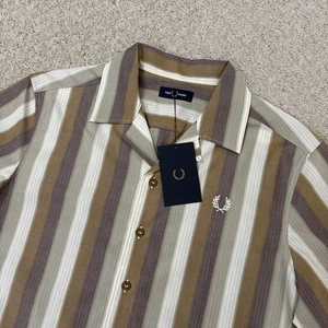 Camisa Fred Perry Para Hombres Ombre Rayas Cuello Revere Caramelo Oscuro Talla Grande Nueva con Etiquetas - Imagen 1 de 17