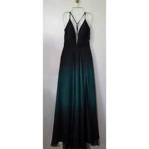 Betsy & Adam Corset Maxi Dress Black Ombre Plunge Witchy Whimsigoth Festival - Picture 1 of 8