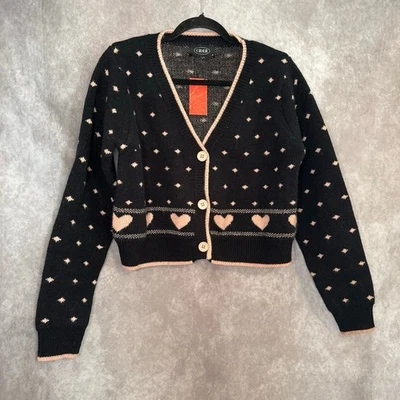 NUEVO CON ETIQUETAS SIDRA Cárdigan Mujer Pequeño Azul Marino Lunares Corazón Recortado Cottagecore Foto 1 de 4