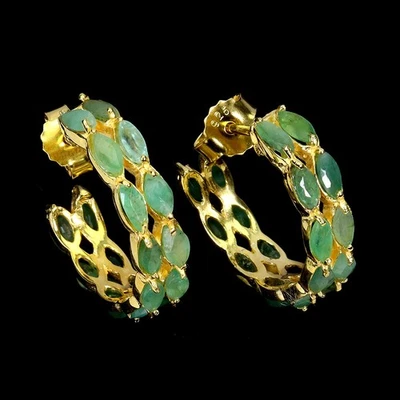925 Sterling Silver Earrings Marquise Emerald 4x2mm Natural Gemstone Jewelry - Image 1 of 4