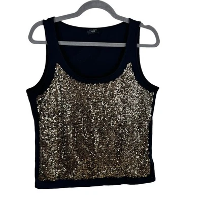 Talbots NWOT Black Gold Sequin Scoop Neck Lightweight Tank Blouse Size MP - Image 1 of 4