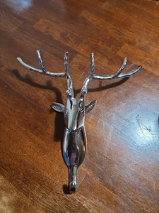 Deer Stag Wall Coat Hanger Silver Chrome Aluminum Antler Hook Rustic Decor 11" - Picture 1 of 10