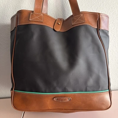 Bolso de Mano ESPIRIT May Company Deadstock Años 80 90 Negro Nylon con Borde de Cuero De Colección Foto 1 de 4
