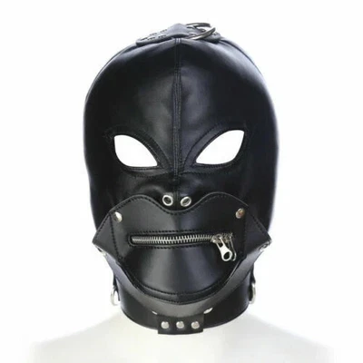 BDSM Adult Unisex PU Leather Breathable Gimp Mask Full Hooded Restraint Headgear - Image 1 of 3