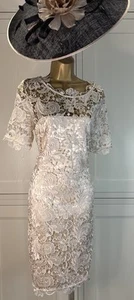 Kaleidoscope UK 16/18 Golden Ivory Cream Lace Sleeved Fitted Mother Bride Dress - Picture 1 of 23