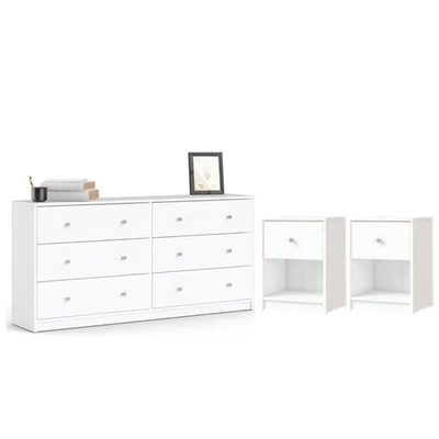 3 Piece Modern Wood Dresser and Nightstand Bedroom Set in White - Image 1 of 4