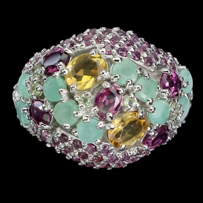925 Sterling Silver Ring Oval Citrine Emerald Rhodolite Garnet Gemstone Jewelry  - Image 1 of 4