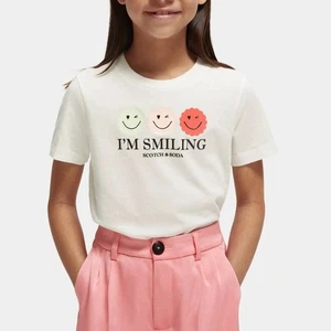Scotch & Soda Girl’s I’m Smiling Happy Face White Short Sleeve T-Shirt 14 - Picture 1 of 7
