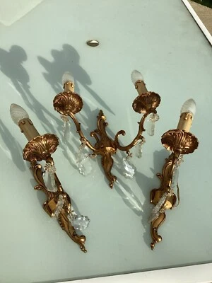 Lot Applique Double Et 2 Simples Bronze Pampilles Louis XV  - Photo 1/4