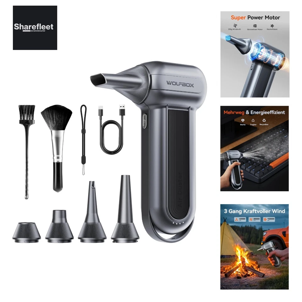 WOLFBOX MF100 Electric Air Duster-150000Rpm Super Power Cordless Air Duster Wie