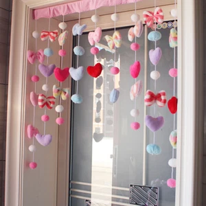 Cute Arched Coloful Doorway Curtain Fluffy Plush Bow Heart Shaped Garlands Decor - Picture 1 of 6