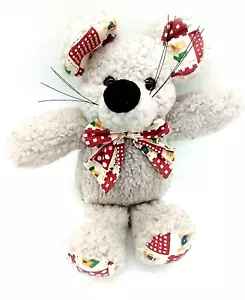 Gray Plush Patchwork Mouse Stuffed Animal Toy Bow Tie Tush Tag Unique Soft 1 1" - Picture 1 of 7