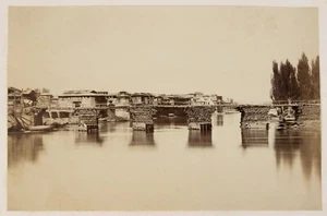 SRINAGAR 1862-65 INDIA wooden bridge over JHELUM river ALBUMEN photograph - Picture 1 of 8