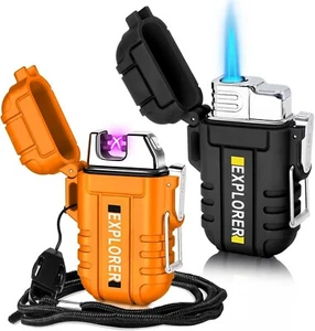 2 Pack Waterproof Lighter for Outdoor, Windproof Torch Lighter, Dual Arc Butane - Picture 1 of 6