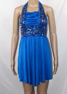 Curtain Call Costumes Blue Dress Sleeveless Sequins Build in Leotard Juniors ASM - Picture 1 of 12