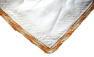 VTG Ladies Hanky Handkerchief Ivory Linen 13.5" Square Orange Crochet Border - Picture 1 of 3
